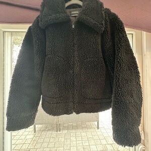 Carbon38 Black Faux Fur Teddy Sherpa Full Zip Jacket Size Small